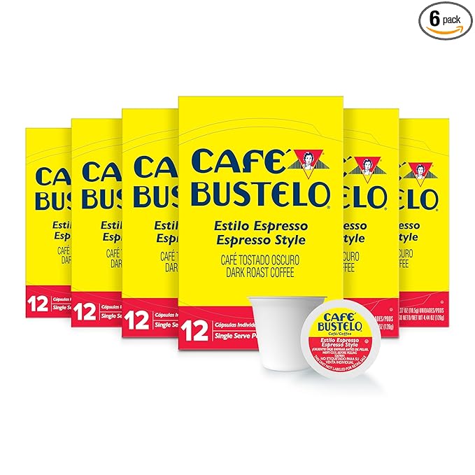 Café Bustelo Espresso Style Dark Roast, Single Serve Coffee Pods, 12 Count (Pack of 6)