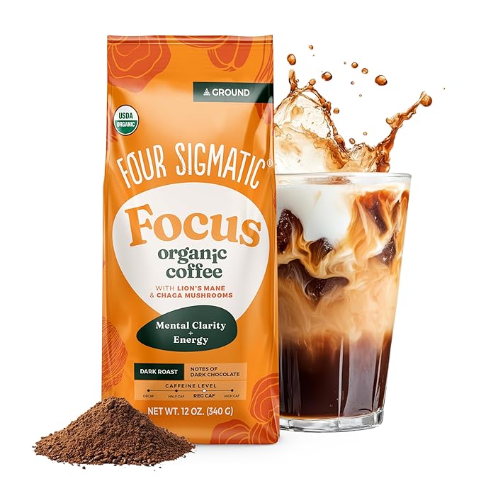 FOUR SIGMATIC Organic Focus Mushroom Ground Coffee, 12 OZ