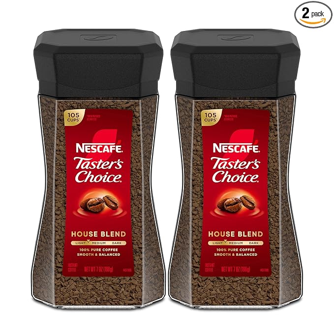 NESCAFÉ Taster's Choice Instant Coffee, Light Medium Roast Coffee, House Blend, 2 Jars (7 Oz Each)