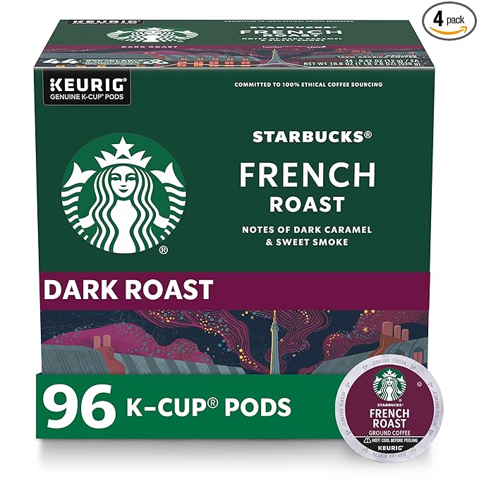 Starbucks K-Cup Coffee Pods, Dark Roast Hot or Iced Coffee, French Roast, 96 Keurig Pods